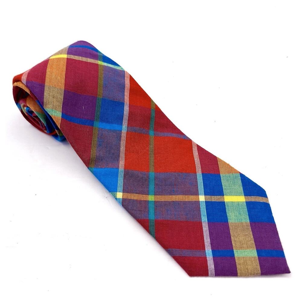 Land's End Ties‎ Charter Collection Summer Spring 100% Cotton Plaid Colorful